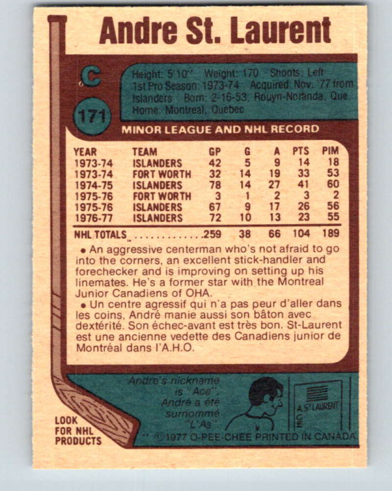 1977-78 O-Pee-Chee #171 Andre St. Laurent Detroit Red Wings V14125