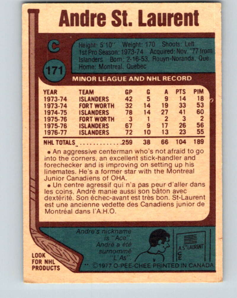 1977-78 O-Pee-Chee #171 Andre St. Laurent Detroit Red Wings V14128