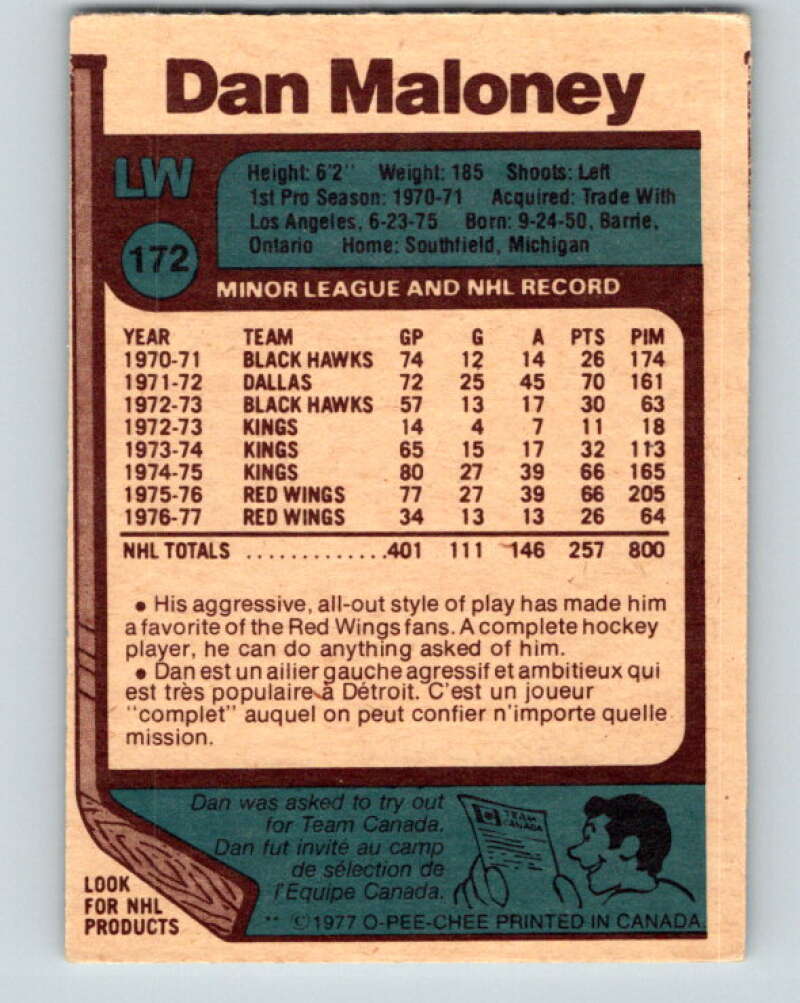1977-78 O-Pee-Chee #172 Dan Maloney Detroit Red Wings V14131
