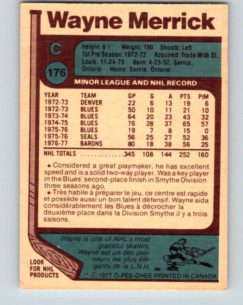 1977-78 O-Pee-Chee #176 Wayne Merrick Cleveland Barons V14168