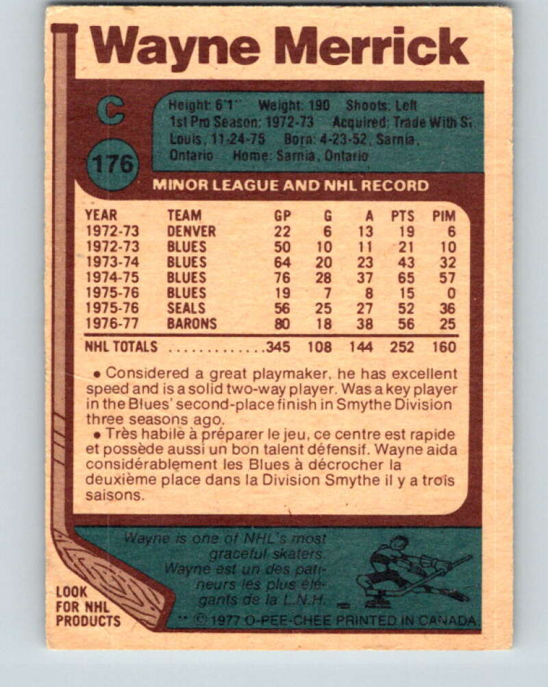 1977-78 O-Pee-Chee #176 Wayne Merrick Cleveland Barons V14169