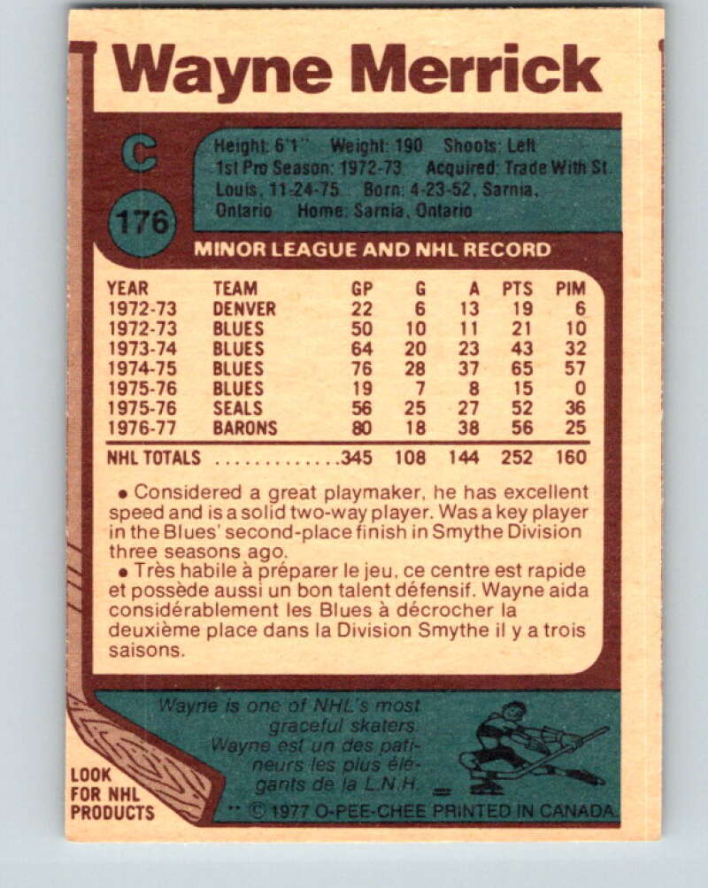 1977-78 O-Pee-Chee #176 Wayne Merrick Cleveland Barons V14170