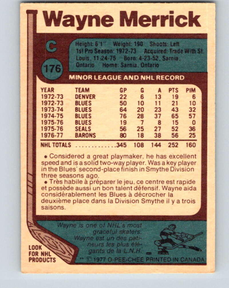 1977-78 O-Pee-Chee #176 Wayne Merrick Cleveland Barons V14171