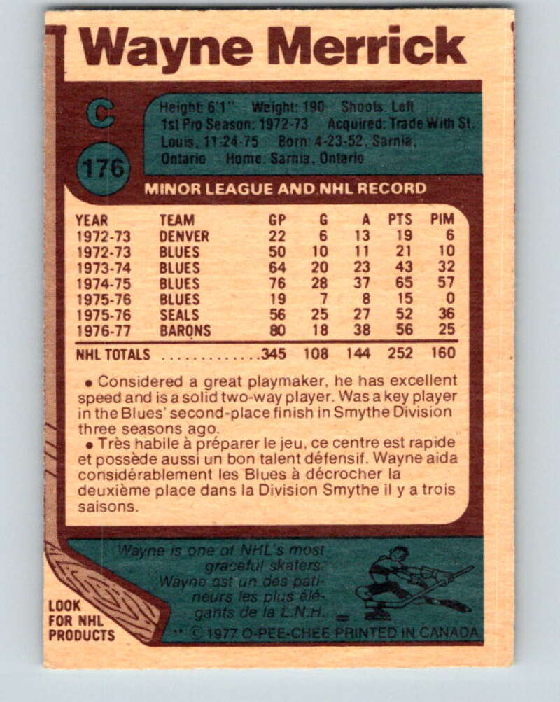 1977-78 O-Pee-Chee #176 Wayne Merrick Cleveland Barons V14172