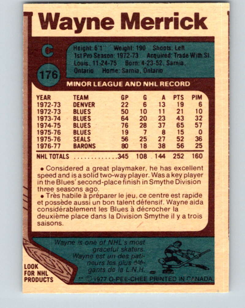 1977-78 O-Pee-Chee #176 Wayne Merrick Cleveland Barons V14173