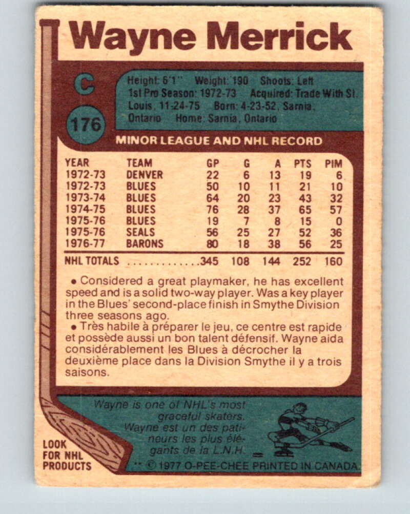 1977-78 O-Pee-Chee #176 Wayne Merrick Cleveland Barons V14175