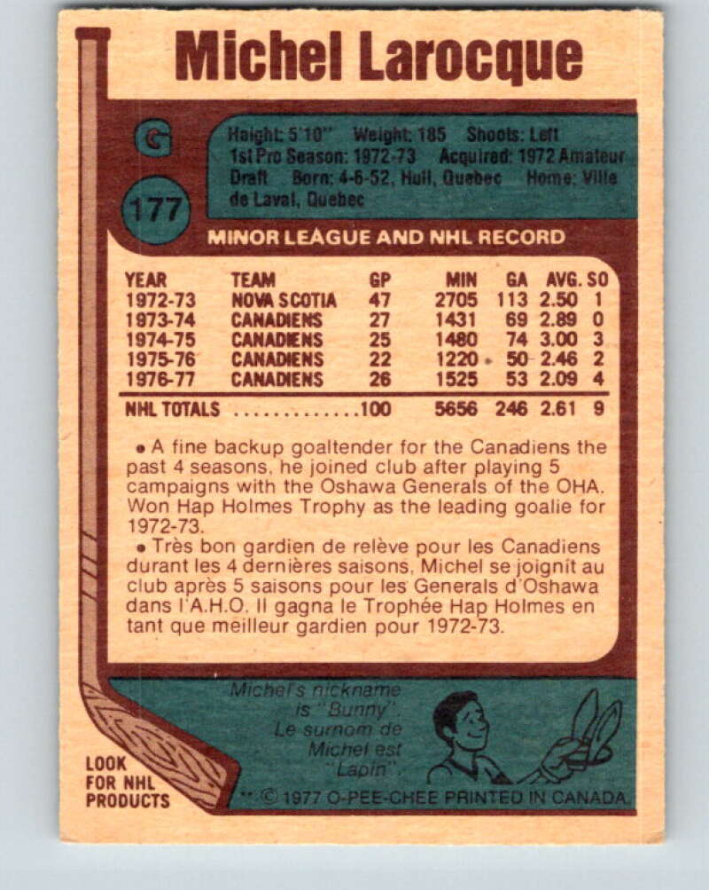 1977-78 O-Pee-Chee #177 Michel Larocque Montreal Canadiens V14178
