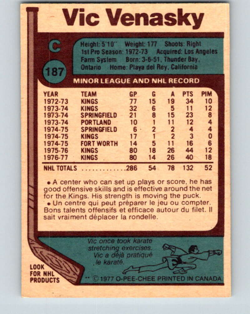 1977-78 O-Pee-Chee #187 Vic Venasky Los Angeles Kings V14239