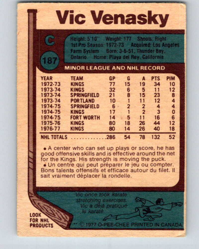 1977-78 O-Pee-Chee #187 Vic Venasky Los Angeles Kings V14240