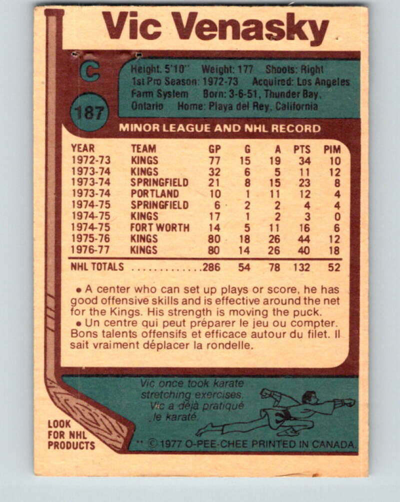 1977-78 O-Pee-Chee #187 Vic Venasky Los Angeles Kings V14244