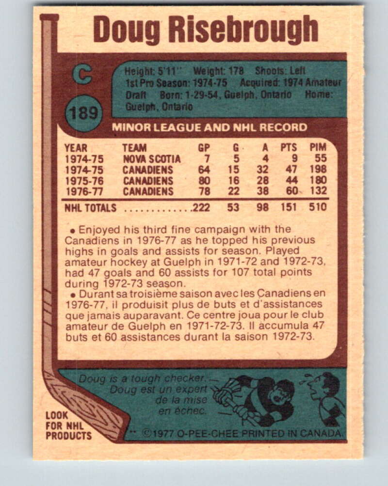 1977-78 O-Pee-Chee #189 Doug Risebrough Montreal Canadiens V14254