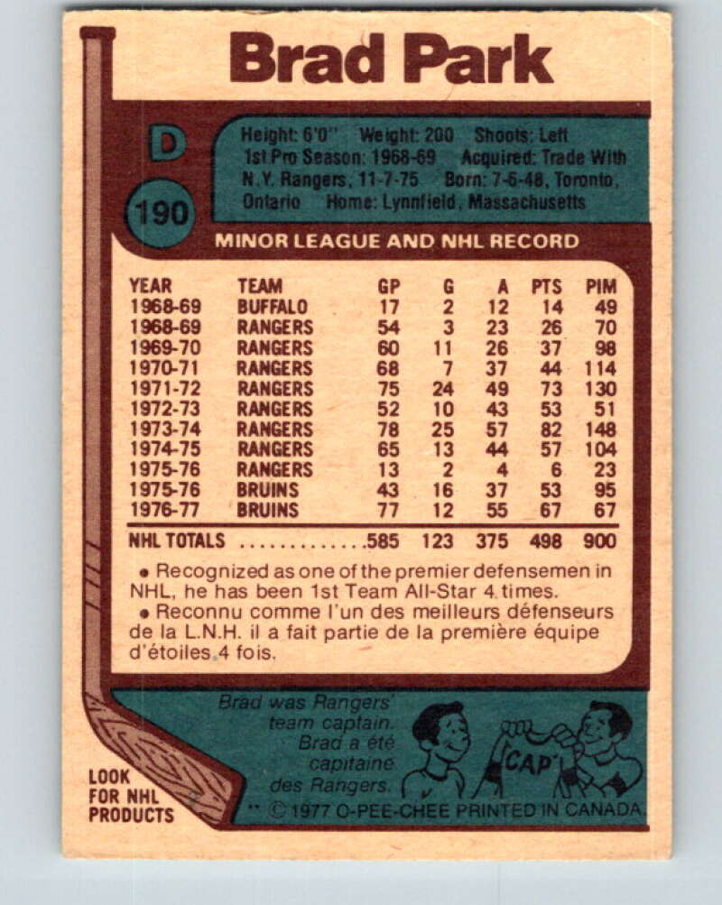 1977-78 O-Pee-Chee #190 Brad Park Boston Bruins V14263