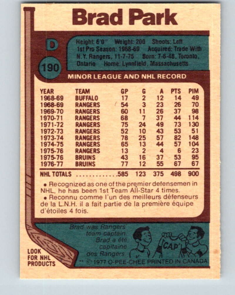 1977-78 O-Pee-Chee #190 Brad Park Boston Bruins V14265