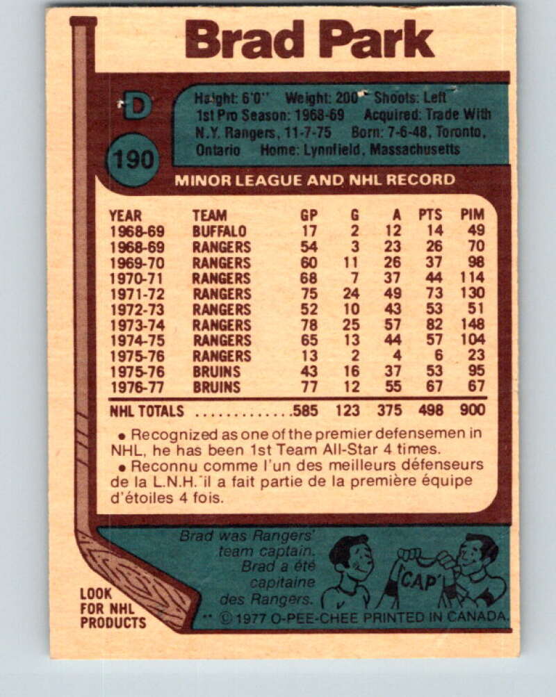 1977-78 O-Pee-Chee #190 Brad Park Boston Bruins V14266