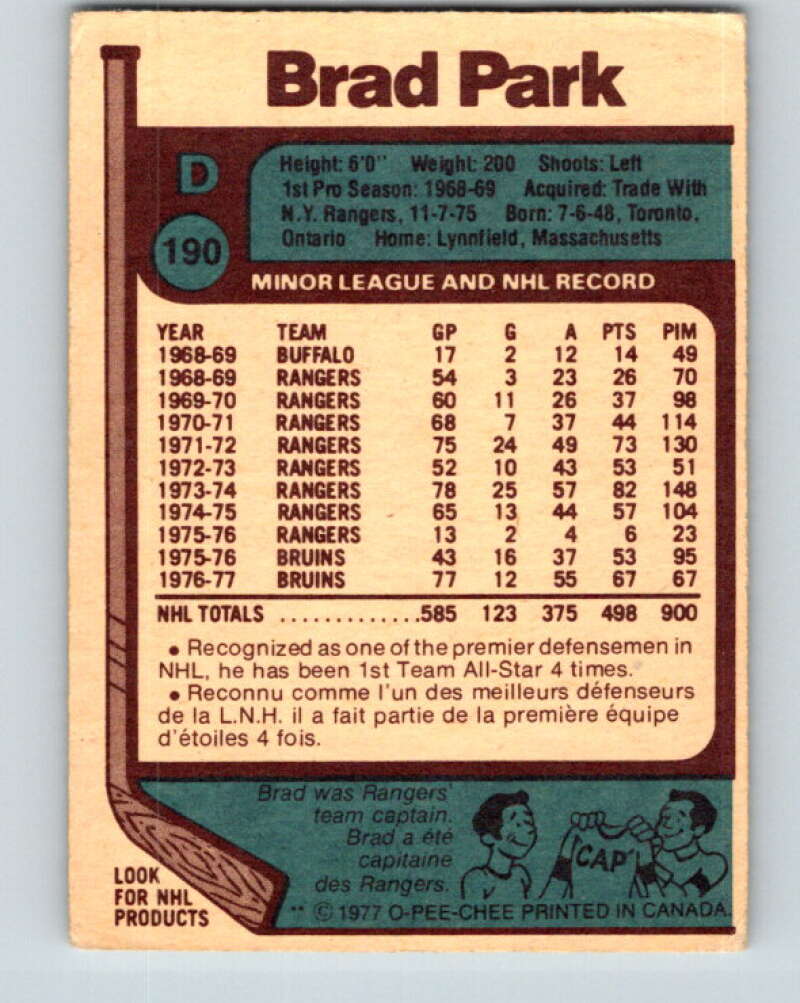 1977-78 O-Pee-Chee #190 Brad Park Boston Bruins V14268