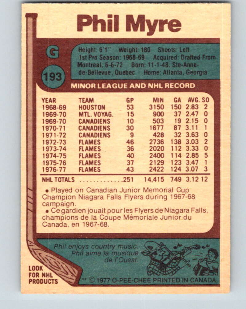 1977-78 O-Pee-Chee #193 Phil Myre Atlanta Flames V14283