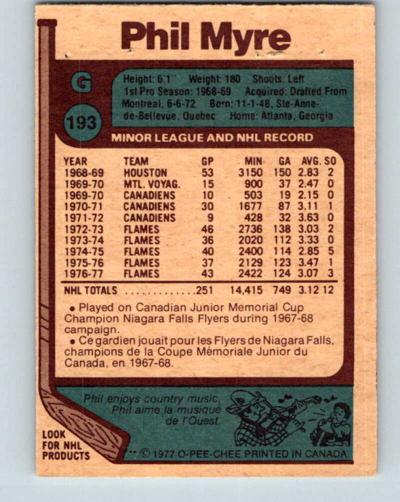 1977-78 O-Pee-Chee #193 Phil Myre Atlanta Flames V14284