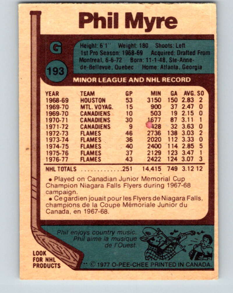 1977-78 O-Pee-Chee #193 Phil Myre Atlanta Flames V14285