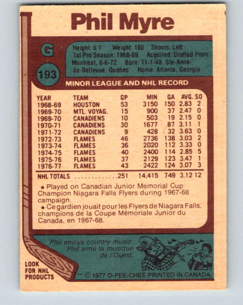 1977-78 O-Pee-Chee #193 Phil Myre Atlanta Flames V14286