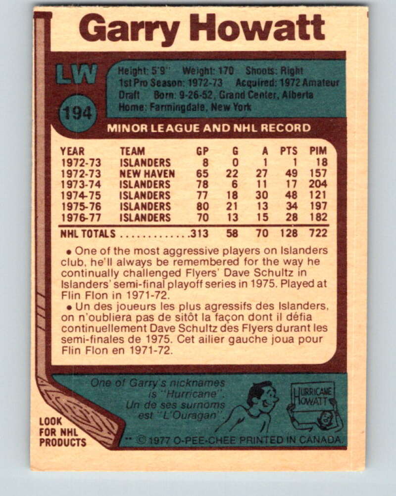 1977-78 O-Pee-Chee #194 Garry Howatt New York Islanders V14296