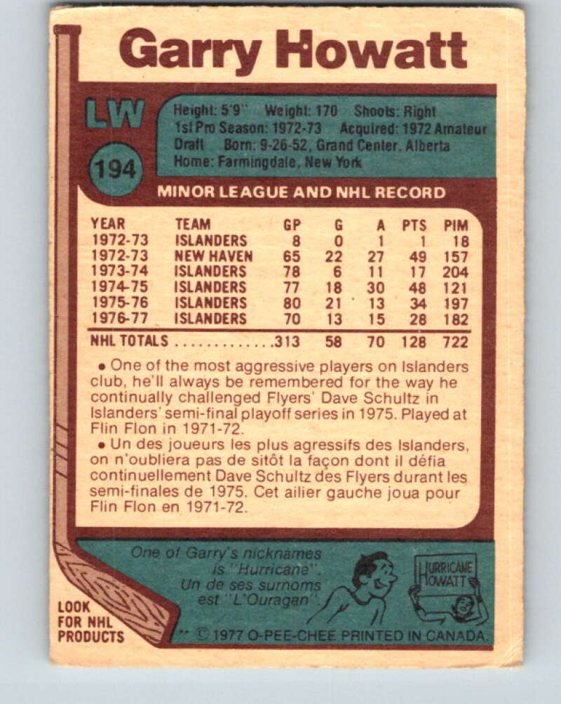 1977-78 O-Pee-Chee #194 Garry Howatt New York Islanders V14297