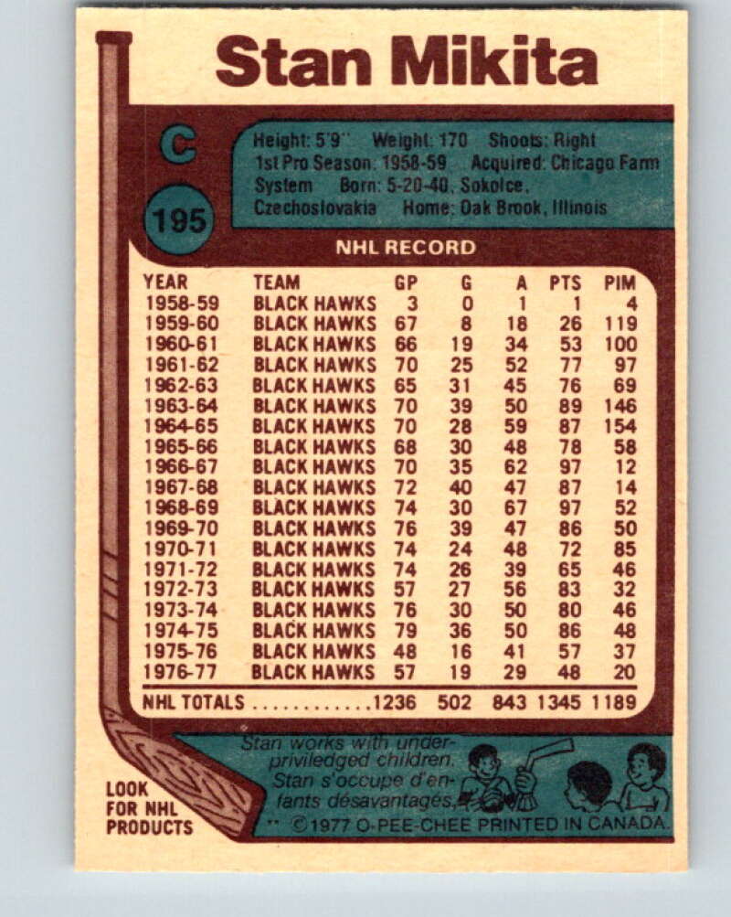 1977-78 O-Pee-Chee #195 Stan Mikita Chicago Blackhawks V14300
