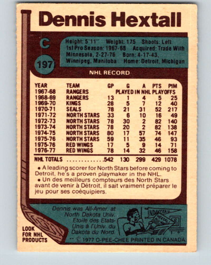 1977-78 O-Pee-Chee #197 Dennis Hextall Detroit Red Wings V14321