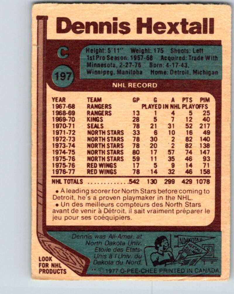 1977-78 O-Pee-Chee #197 Dennis Hextall Detroit Red Wings V14330