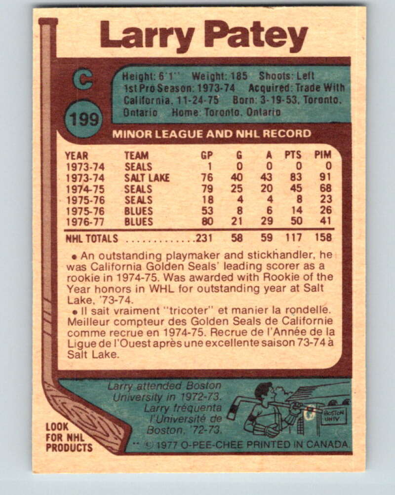 1977-78 O-Pee-Chee #199 Larry Patey St. Louis Blues V14343