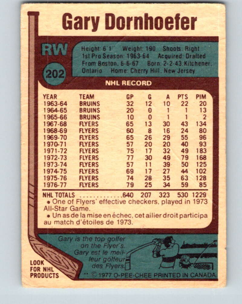 1977-78 O-Pee-Chee #202 Gary Dornhoefer Philadelphia Flyers V14363