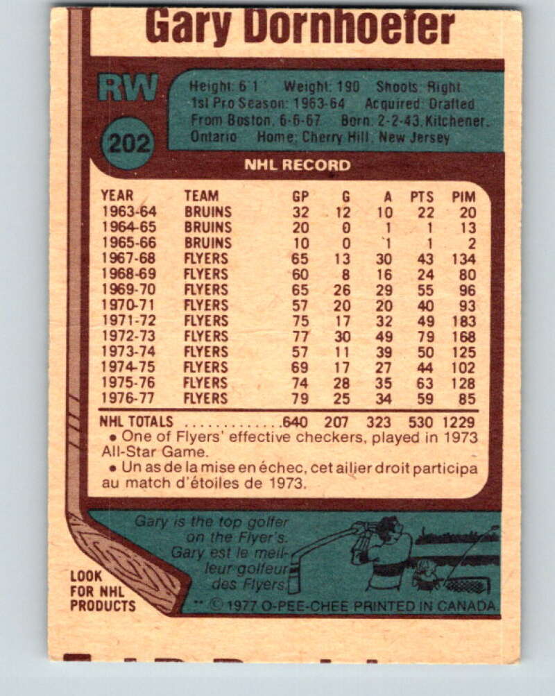 1977-78 O-Pee-Chee #202 Gary Dornhoefer Philadelphia Flyers V14365