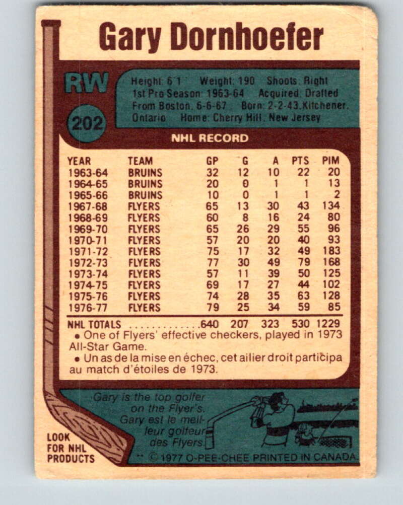 1977-78 O-Pee-Chee #202 Gary Dornhoefer Philadelphia Flyers V14366