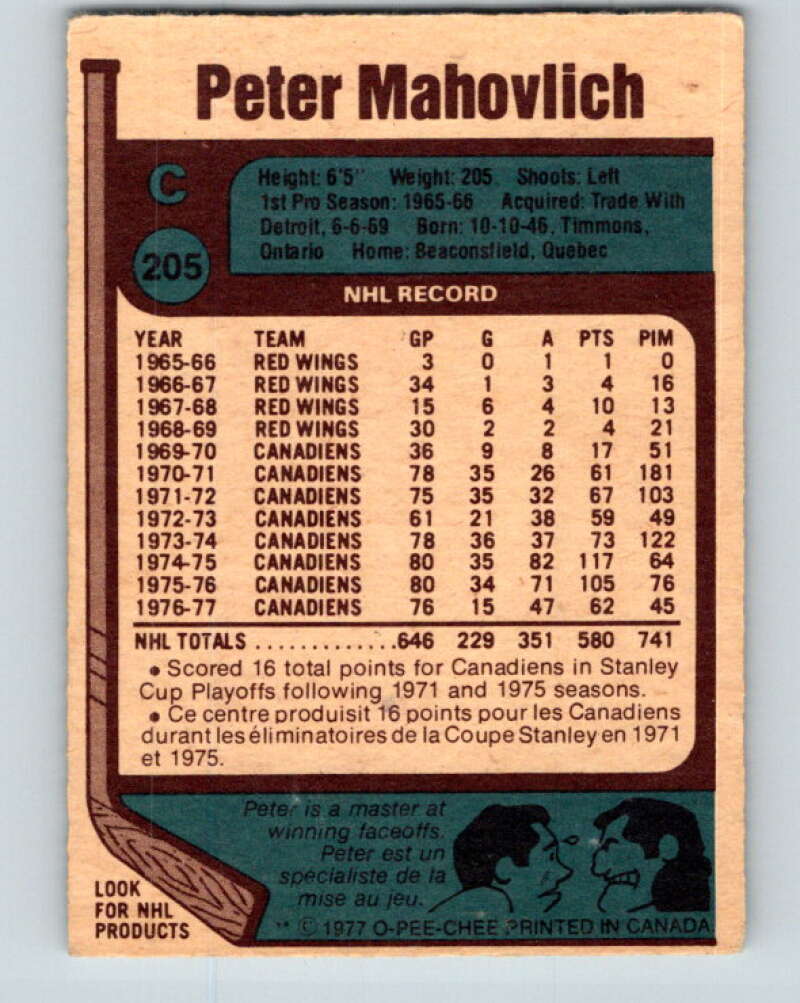 1977-78 O-Pee-Chee #205 Pete Mahovlich Montreal Canadiens V14380