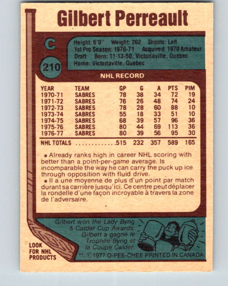 1977-78 O-Pee-Chee #210 Gilbert Perreault AS Buffalo Sabres V14411