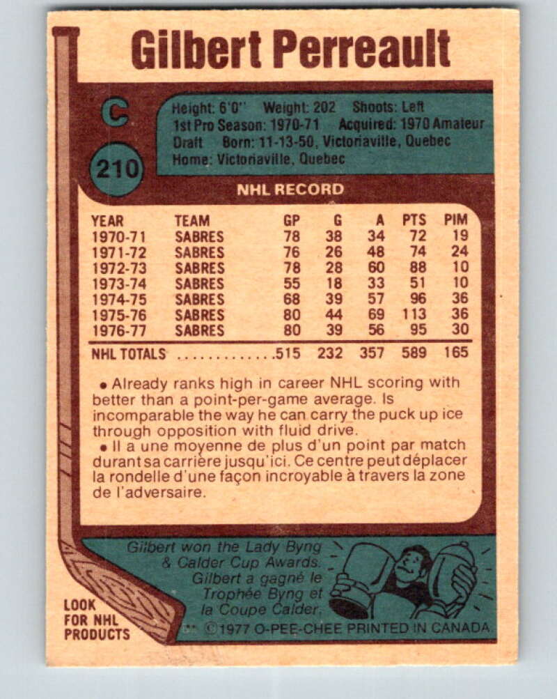 1977-78 O-Pee-Chee #210 Gilbert Perreault AS Buffalo Sabres V14412