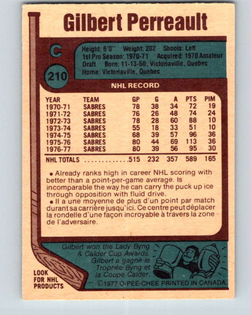 1977-78 O-Pee-Chee #210 Gilbert Perreault AS Buffalo Sabres V14413