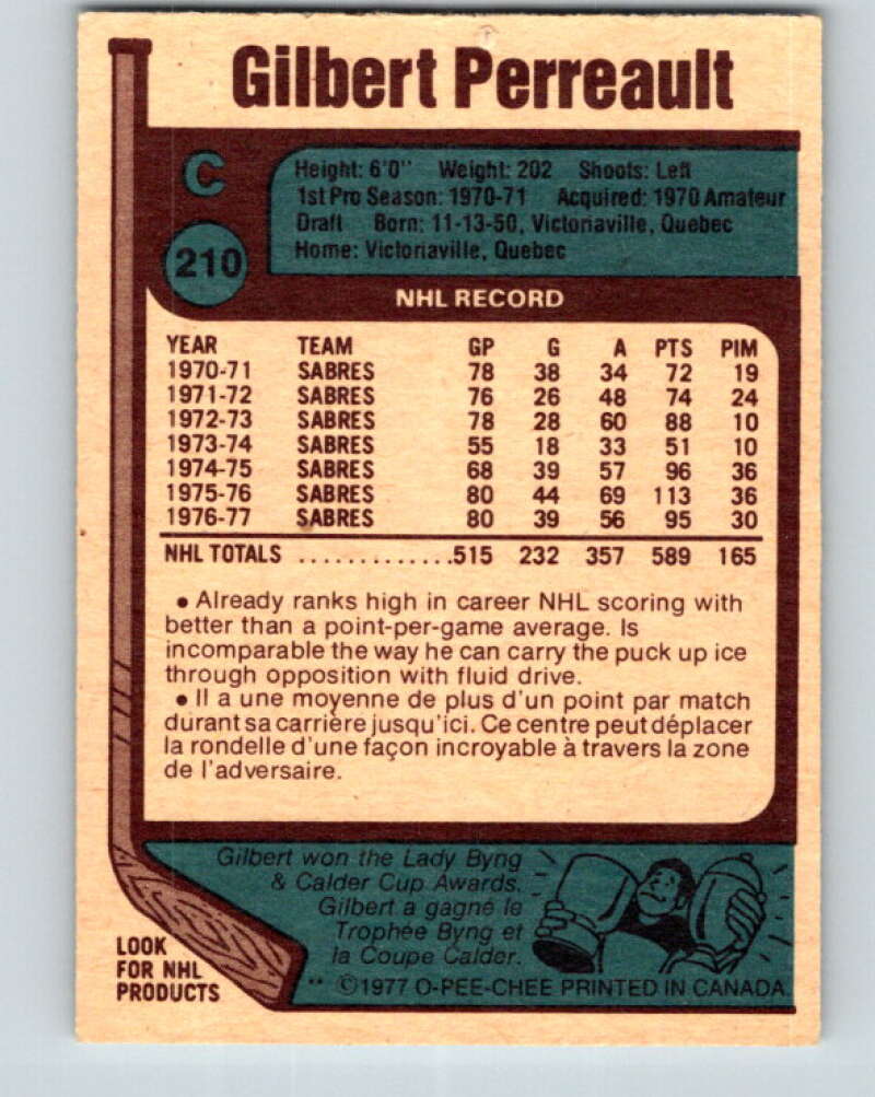 1977-78 O-Pee-Chee #210 Gilbert Perreault AS Buffalo Sabres V14414