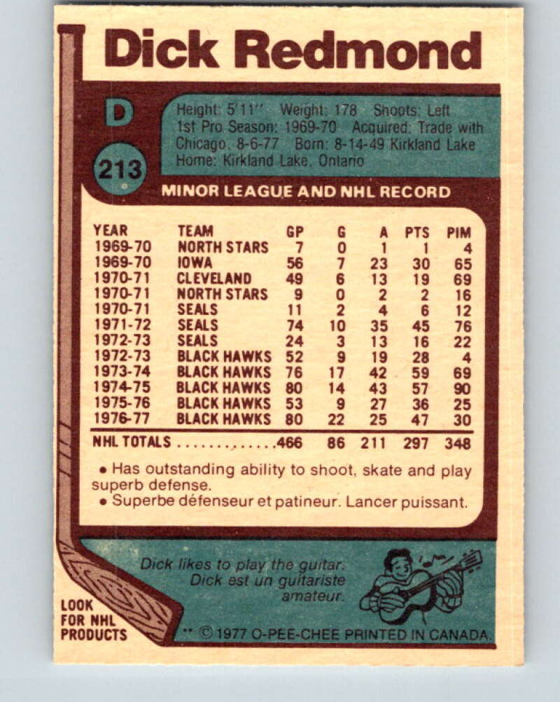 1977-78 O-Pee-Chee #213 Dick Redmond St. Louis Blues V14436