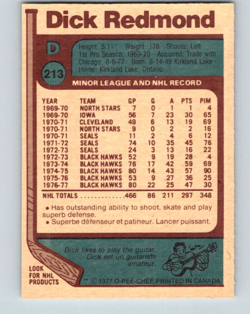 1977-78 O-Pee-Chee #213 Dick Redmond St. Louis Blues V14438