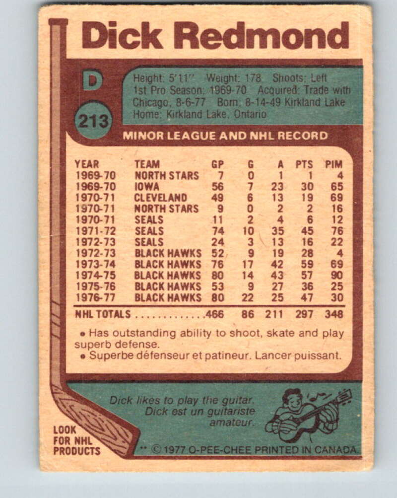 1977-78 O-Pee-Chee #213 Dick Redmond St. Louis Blues V14439