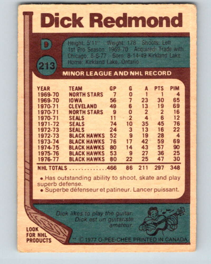 1977-78 O-Pee-Chee #213 Dick Redmond St. Louis Blues V14440