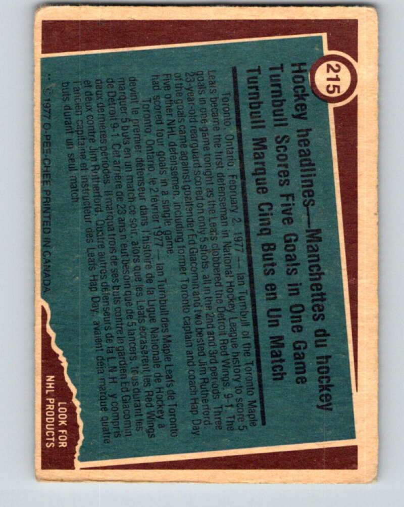 1977-78 O-Pee-Chee #215 Ian Turnbull RB Toronto Maple Leafs V14455