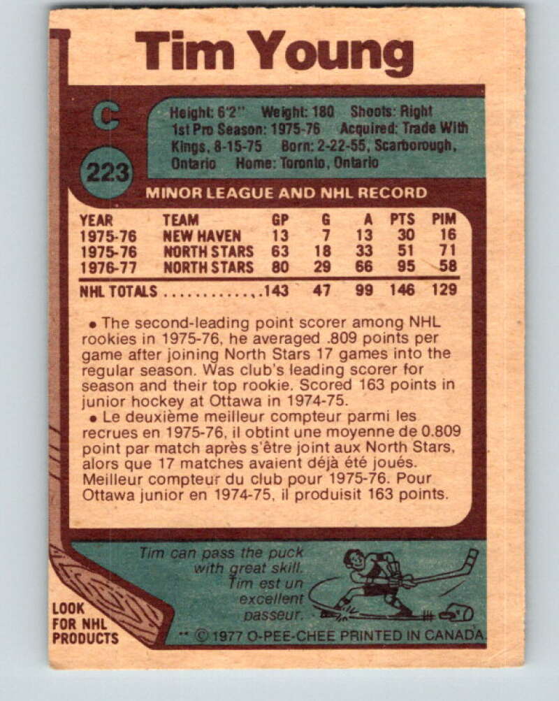 1977-78 O-Pee-Chee #223 Tim Young Minnesota North Stars V14514