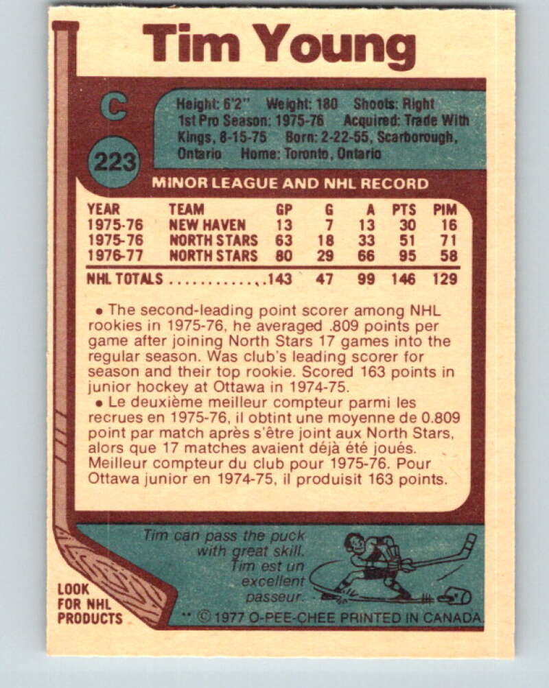 1977-78 O-Pee-Chee #223 Tim Young Minnesota North Stars V14515