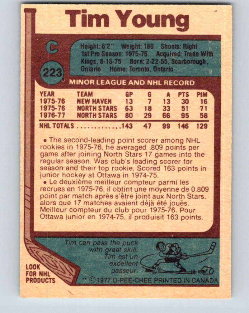 1977-78 O-Pee-Chee #223 Tim Young Minnesota North Stars V14516