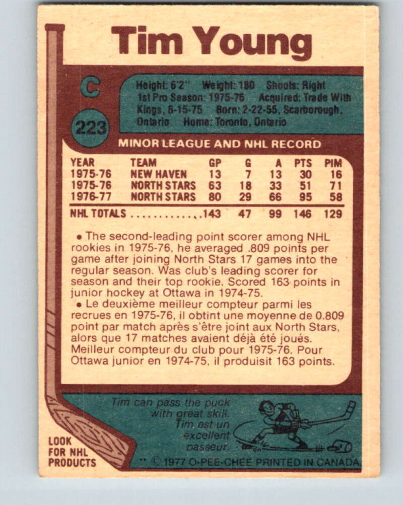 1977-78 O-Pee-Chee #223 Tim Young Minnesota North Stars V14520