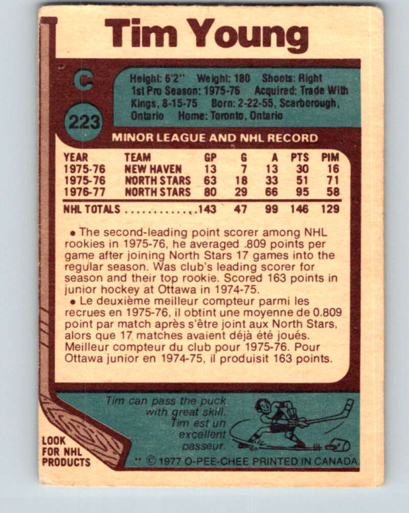 1977-78 O-Pee-Chee #223 Tim Young Minnesota North Stars V14521