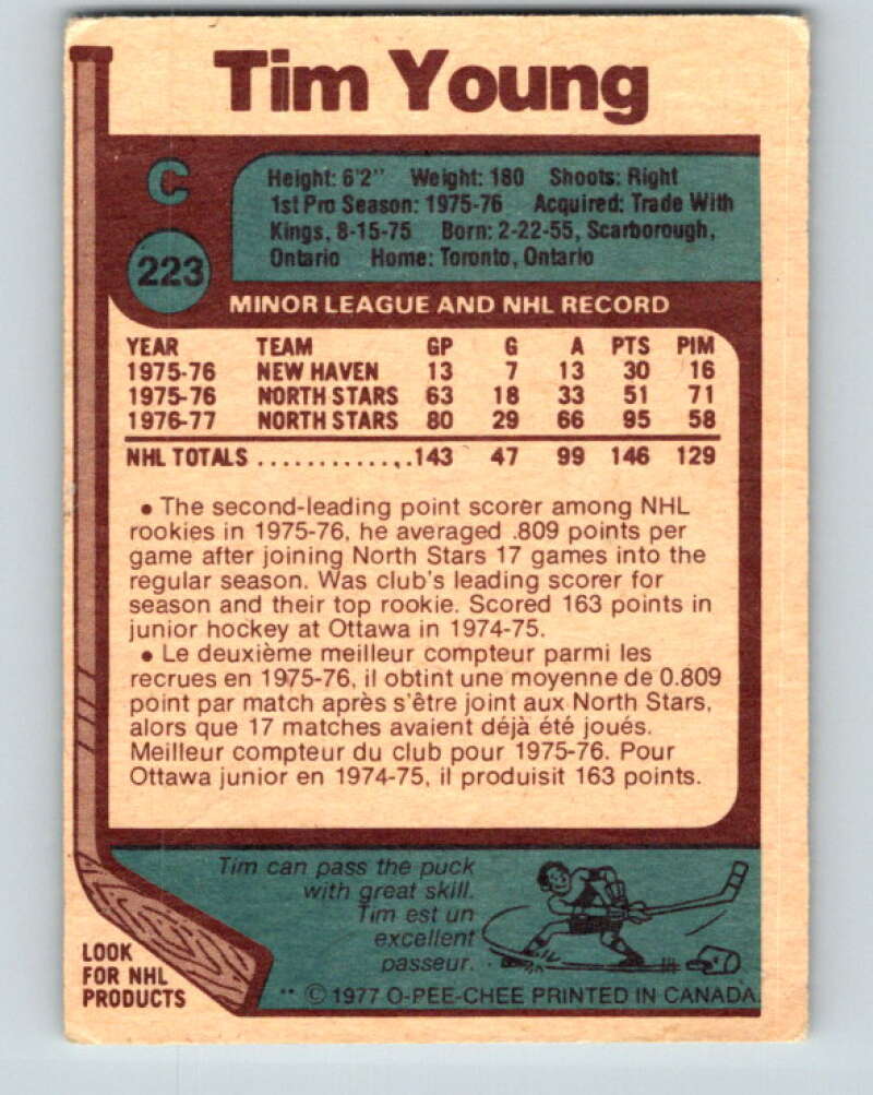 1977-78 O-Pee-Chee #223 Tim Young Minnesota North Stars V14522