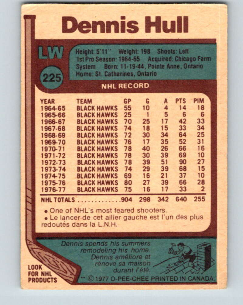 1977-78 O-Pee-Chee #225 Dennis Hull Chicago Blackhawks V14540
