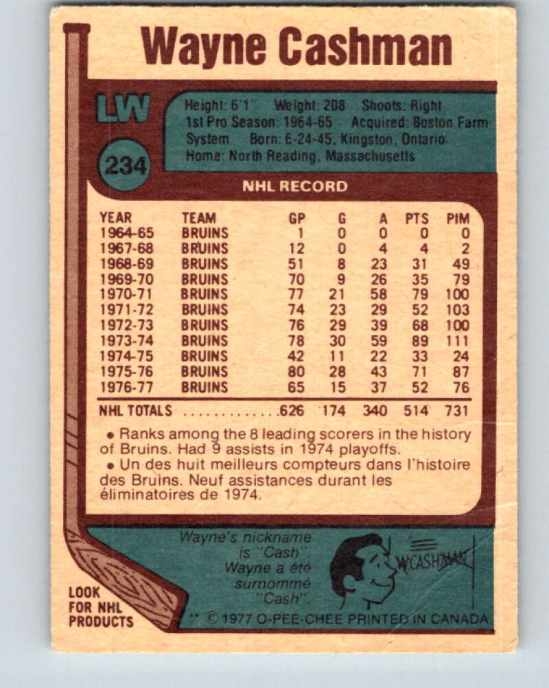 1977-78 O-Pee-Chee #234 Wayne Cashman Boston Bruins V14598